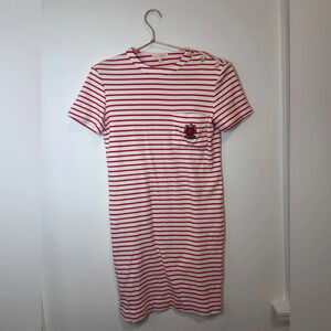 BROOKS BROTHERS Striped Red White  Vintage T Shirt Style Dress Gold Buttons M